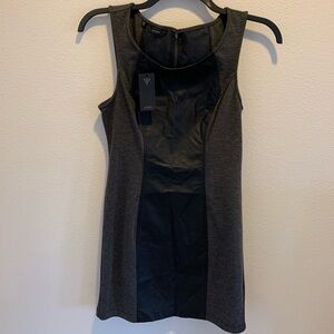 Guess NWT Gray A Line Dress with FauxBlackLeather​​​​​​​​​​​​​​​​​​